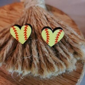Handmade Heart-Shaped Softball Earrings